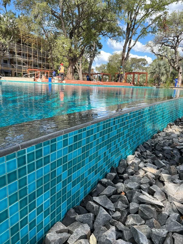 FRP grating on floating pontoons at resort