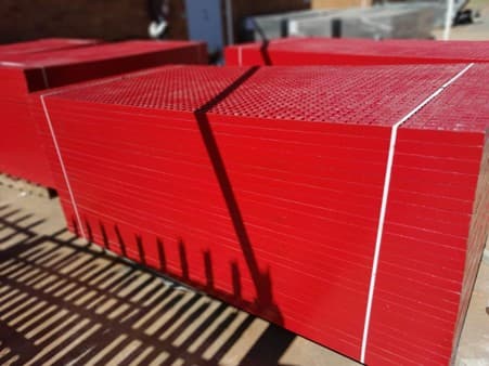Red FRP grating panels prepared for export