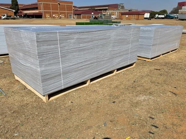 FRP grating panels stacked for shipping